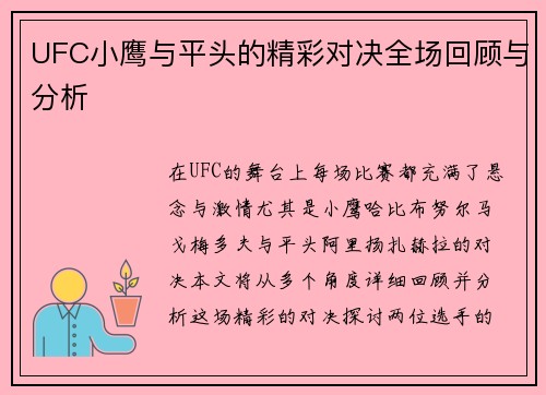 UFC小鹰与平头的精彩对决全场回顾与分析