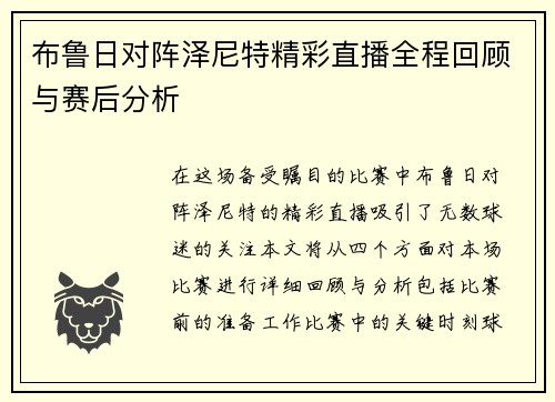布鲁日对阵泽尼特精彩直播全程回顾与赛后分析