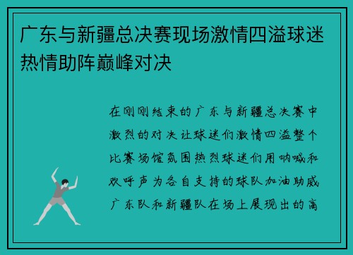 广东与新疆总决赛现场激情四溢球迷热情助阵巅峰对决