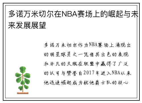 多诺万米切尔在NBA赛场上的崛起与未来发展展望