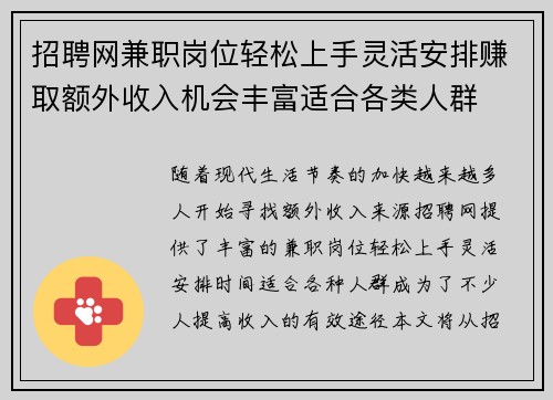 招聘网兼职岗位轻松上手灵活安排赚取额外收入机会丰富适合各类人群