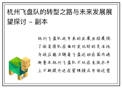 杭州飞盘队的转型之路与未来发展展望探讨 - 副本